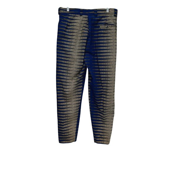 Abstract Print Pants Blue Gold Geometric Mid Rise Tapered Leg Bold Retro Mod - Picture 9 of 10
